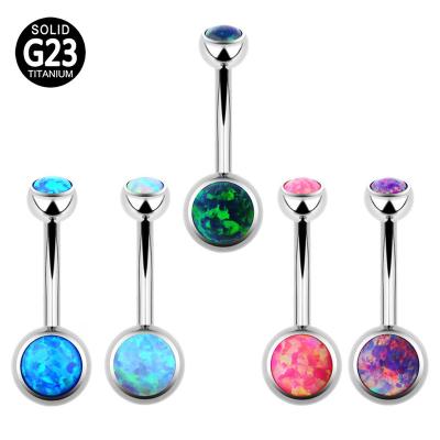 China ASTM F136 G23 TRENDY Titanium Body Jewelry Piercing Internally Threaded Bezel Double Set Opal Stone Navel Belly Button Rings for sale