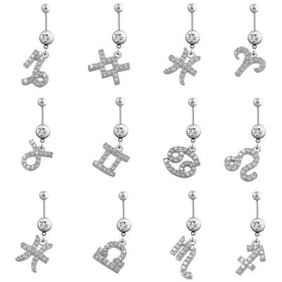 China Hot Selling Cute Stainless Steel Zircon 12 Sign Zodiac Belly Button Surgical Ring for sale