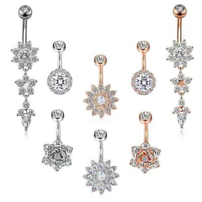 China Cute Surgical Stainless Steel Crystal Stone Long Sexy Belly Button Rings for sale