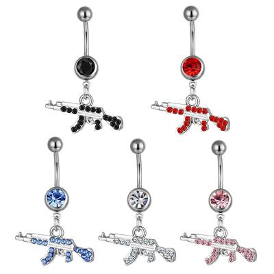 China Fashion Cute Body Piercing Jewelry Dangle Navel Ring Clear Gem Gun Belly Button Ring For Women for sale