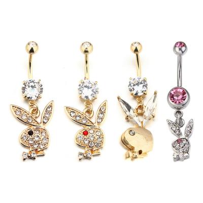 China Cute Clear Gem and Black Belly Ring Body Piercing Jewelry from Gem Eye Rabbit Gold Bunny for sale