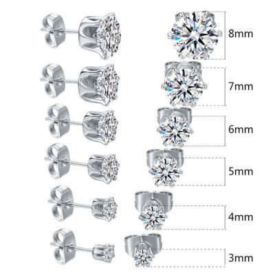 China FASHIONABLE 316L Stainless Steel Stud Earrings Set Zircon 14K 18K White Gold CZ Hypoallergenic Earrings for sale