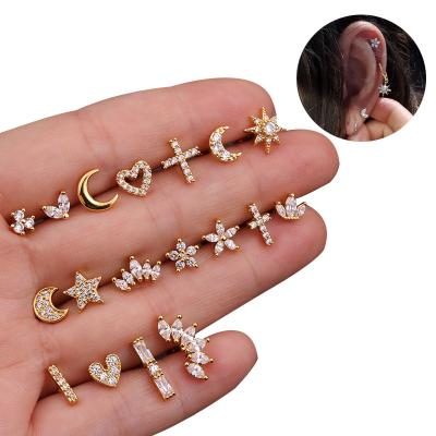 China Tragus Cross Screw Conch Rook Jewelry Star Moon16G Flower Star Moon16G Hiphop CZ Crown Heart Heart Stud Ear Cartilage Back Earring for sale