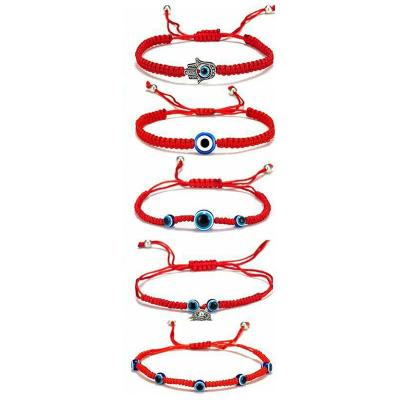 China Cute Red Rope Twine Braided Fatima Button Charms Adjustable Evil Blue Eye Turkish Bracelet for sale