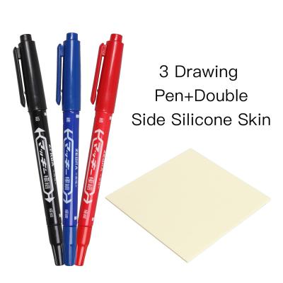 China Tattoo Shops Double Side Practice Silicone Skin And 3colors Tattoo Drawing Pen for sale