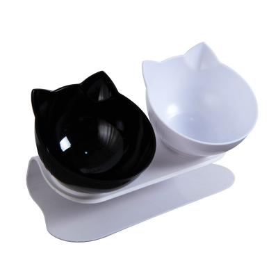 China Universal Stocked Cat And Dog Tableware Protect Pet Cervical Spine Tilted Cat Face Double Bowl for sale