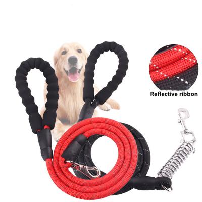 China New Stocked Reflective Multicolor Round Pet Leash Shock Absorbing Spring Back Nylon Trunk Leash for sale