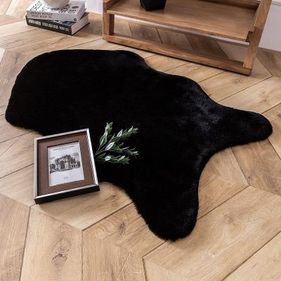 China Irregular Shape Washable Home Black Design Novelty Rabbit Dimension Fur Blanket Decorative Rug for sale