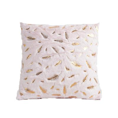 China Portable White Romantic Cushion Gold Feather Printed Pillows Elegant Decor Flannel Pillow For Home Sofa Seat 45x45 for sale