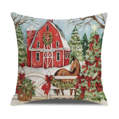 China Portable Christmas Elements Rest For Rome Santa Pattern Cotton Linen Sofa Car Throw Cushion Home Decor Gift for sale