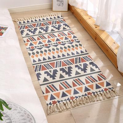 China Washable Bohemian Hand & Woven Cotton Canvas Rug Blanket Bedside Blanket for sale