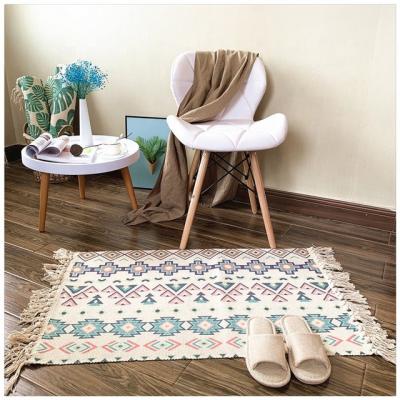 China Stain Resistant Washable Small Blankets Cotton And Canvas Area Rug Retro Tassel Kitchen Blankets for sale