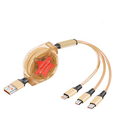 China Data+Retractable Charging USB Cable Wholesale 3 Band USB Data Cable in1 Fast Speed ​​Charging Cable For Mobile Phone for sale