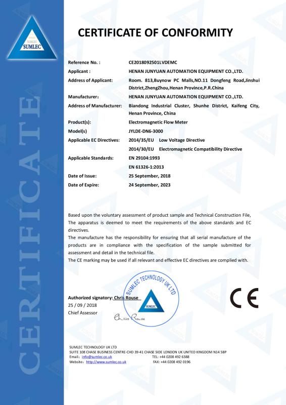 CE - Henan Junyuan Automation Equipment Co., Ltd.