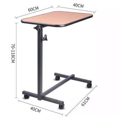 China Used in Hospital Medical Wooden Overbed Table for Hospital Ward Hospital Furniture Height Adjustable Dining Bedside Table for sale