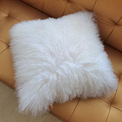 China Tibetan Fur Sheep Pillow Cushion Lamb Fur Bolster Eco-friendly Material Tibetan Mongolian Hair Long Pillow Covers Sheepskin Pillow Case for sale