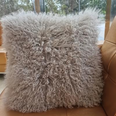 China New Woolen Cushion Modern Tibetan Hair Eco-Friendly Pillow Materials Long Curly Mongolian Lamb Fur Couch Plaid for sale