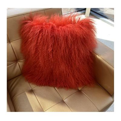 China Eco-friendly Fast Shipping Tibetan Lamb Fur Pillows Cover Long Hair Tibet Lambskin Decorative Throw Pillow for sale