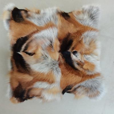 China Non-Toxic Fox Fur Tile Fox Fur Cushion Lightweight Natural Genuine Fur Skin Pillow Cushion For Home Decor for sale