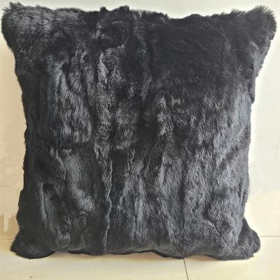 China Skin-Friendly Wholesale Plaid Genuine Rabbit Fur Cushion Covers Home Use Pillow Cases And Cushion Cases for sale