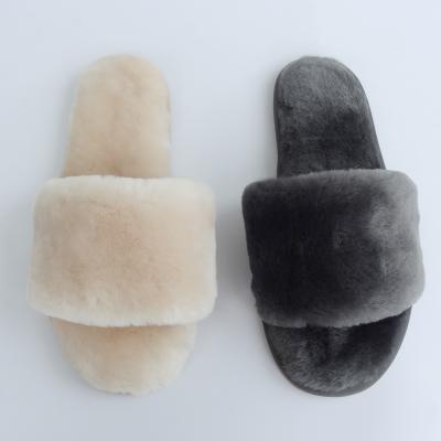 China Anti-Smell Women Open Winter Genuine Wool Sheepskin Slippers Fur Toe Slippers Fluffy Comfortable Sheepskin Shoes for sale