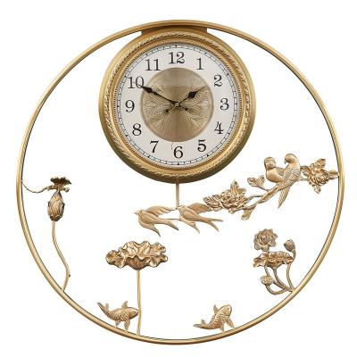 China Antique Style Luxury living room fashionable decoration wall clock home customized craft brass products wall hanging wall clock for sale