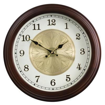 China Antique Style 16 inch round solid wood silent wall clock European custom stone lock home decoration antique wood digital wall clock for sale