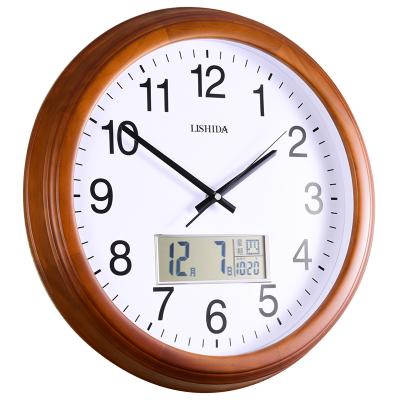 China Minimalist Perpetual Calendar Quartz Clock Solid Wood Silent Wall Clock European Home Custom Wood Home Calendar Antique Digital Clock for sale