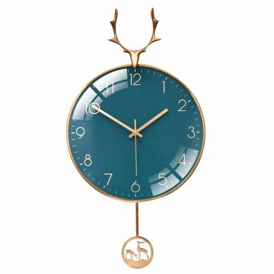 China Antique Style Home Living Room Nordic Modern Simple Table Creative Personality Deer Head Swing Silent Decoration Digital Wall Clock for sale