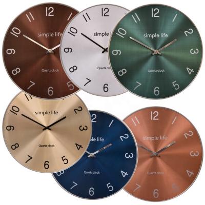 China Modern 14 inch Amazon Hot Sale Nordic Home Living Room Simple Clock Round Gilded Custom Wall Decoration Digital Wall Clock for sale