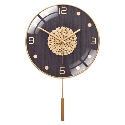 China Antique Style Luxury living room fashion decoration quartz clock solid wood custom brass products Christmas decoration wall clock for sale