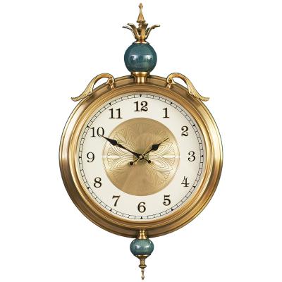 China Antique Style Factory American Retro Living Room Silent Wall Watch European Antique Metal Round Ceramic Custom Gift Wall Clock for sale