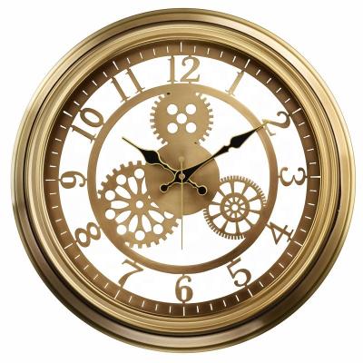 China Antique Style Metal plated silent wall clock Home retro living room Customized clock European antique gear decorative wall watch for sale