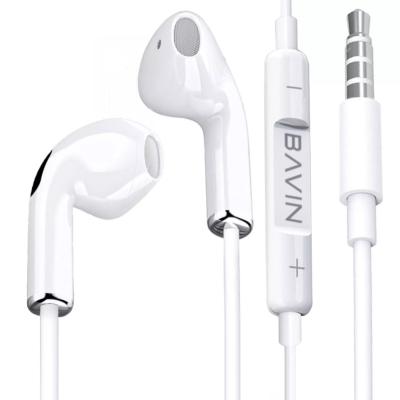 China BAVIN HX853 3.5mm Jack Hi-Fi Universal Stereo Sound High Fidelity Capsule Wired White Earphone With Microphone Built-in Earpiece for sale