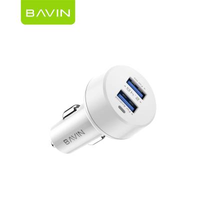 China BAVIN 2021 Microphone IOS Port 12W Car Charger High Quality Dual Port Metal Metal Mini USB Car Charger With Led Blue for sale