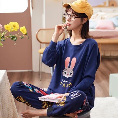 China 2021 New Design Women's Fashion High Quality QUICK DRY Blue Girl's 100% Animal Printing Cotton Pajamas Set for sale