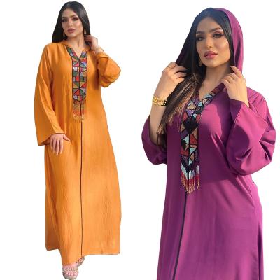 China Arab Women East Midde Soft Hand Beading Hooded Islamic Women Long Kaftan Dress Muslim Clothing for sale