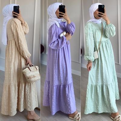 China Soft Islam Clothing Multiple Colors Long Sleeve Women Maxi Abaya Dubai Muslim Dress Loose With Ruffles for sale