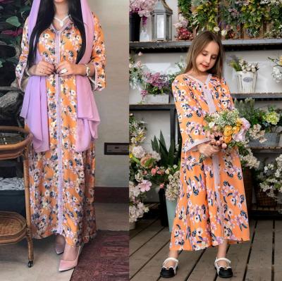 China Islam clothing family parent-child mother and child flower printing women lady lady dress soft abaya dress for sale