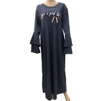 China Islam Breathable Clothing Muslim Women Flare Long Sleeve Winter Blue Loose Casual Dress for sale