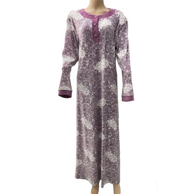 China Factory Wholesale Breathable Islamic Clothing Kaihong Women Winter Muslim Velvet Home Wear Long Night Dress for sale