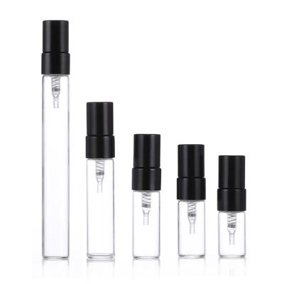 China Good Selling Personal Care Mini Perfume Glass Bottles 2ml/3ml/5ml/10ml Mini Glass Bottle With Black Spray Pump for sale