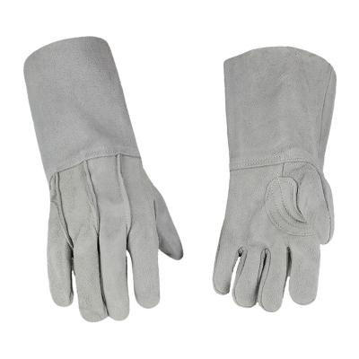 China Logo Cowhide Leather Long Leather Welding Gloves Anti Abrasion Heat Resistant Cow Split Leather Welding Gloves for sale