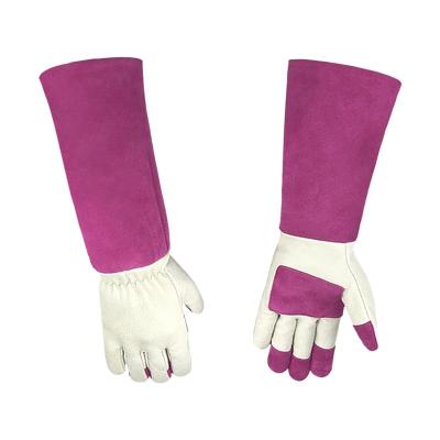 China Custom Leather Cuff Resistant Rose Red Weeding Greening Gloves LOGO High Quality Pig Upper Long Stitch for sale