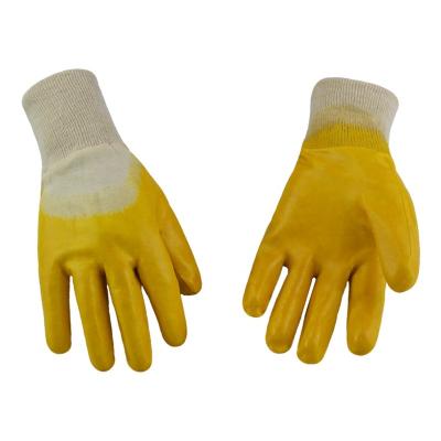 China Soft Hot Selling Nitrile Coated Cotton Knitted Nitrate Yellow Coated Safety Gloves 3/4 Construction for sale