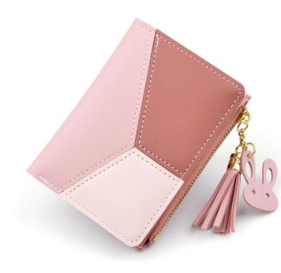 China Lady Zipper Wallet/Girl's Mosaic Color Waterproof High Quality Short Tassels Clip Card Holder/Coin Purse for sale