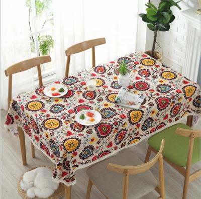 China Sun folk high quality flower style linen tablecloth for home ethnic tablecloth/vintage printing style for hotel for sale