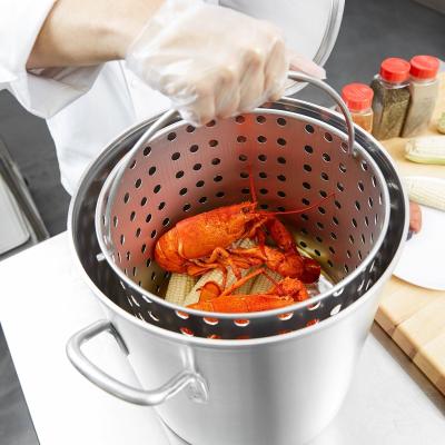 China Stocked Commercial Stock Pot With Steamer Basket Aluminum Heavy Duty Induction Pan Cookware Large Soup Cooking Pots for sale