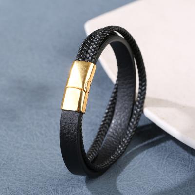 China Mens Magnetic Leather Punk Style Rope Hiphop Stainless Steel Buckle Single Double Layer Knitting Bossy for sale