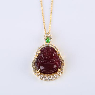 China TRENDY Buddha Necklace Jewelry New Design Gold Plated Diamond Inlaid Natural Agate Maitreya Buddha High Quality for sale